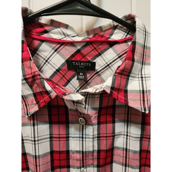 TALBOTS Women's Red, White, Black Plaid Button Down Shirt - Size 8P - Picture 2 of 6
